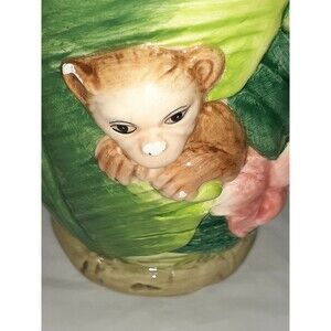 Vtg Set Of 4 Raised Chimp Monkey Hibiscus Jungle Rainforest Mugs